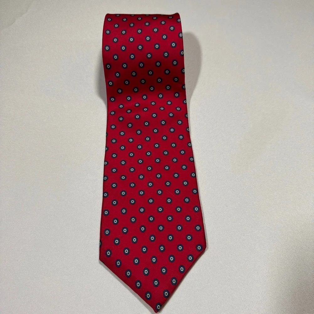 VTG Bert Pulitzer Bloomingdale's Tie Men's Red NB Geometric 100% Silk 58